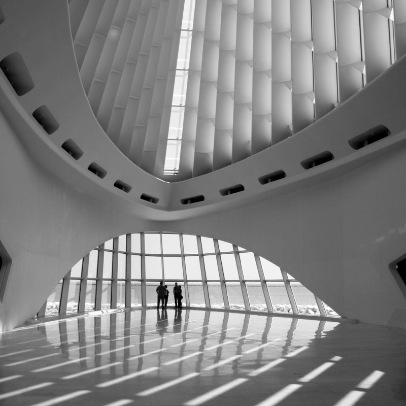 A vertical shot of the interior design of a building